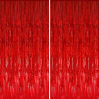 GOER 3.2 ft x 8.2 ft Metallic Tinsel Foil Fringe Curtains,Party Streamer Backdrop for Birthday,Graduation Decorations and New Year Eve (2 Packs,Red)
