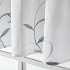 VISIONTEX White Sheer Voile Curtains, Decorative Leaves Embroidery Faux Linen Rod Pocket Window Drapes for Home Kitchen, Living Room and Bedroom 26 x 36 Inch, Set of 2 Curtain Panels