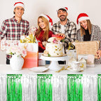 3 Pack 29 x108 Inch Silver Green Foil Fringe Table Skirts Metallic Banner for Tinsel Streamer Garland Backdrop for Parade Floats Mother's Day, Graduate, Birthday, Wedding Party Decoration