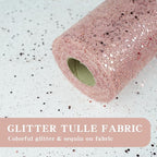 Glitter Tulle Rolls, 6” by 50 Yards (150FT) Sparkling Tulle Spool Ribbon Sequin Tulle Netting Fabric for Tutu Skirt Wedding Birthday Baby Shower (Rose Gold)