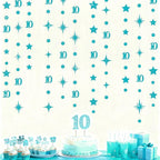 Teal Blue 10th Birthday Decorations Number 10 Circle Dot Star Garland Glitter Streamer Banner Backdrop for Girls Boys Double Digits Cheers to 10 Years Old Birthday 10th Anniversary Party Supplies