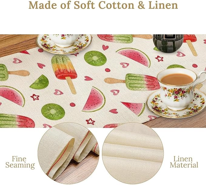 Summer Popsicles Table Runner, Colorful Watercolor Ice Cream Loves Heart Seasonal Dinner Runner for Party Holiday Home Kitchen Dining Table Decor 13"x36"