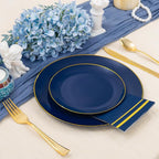 NOCCUR 350PCS Navy Blue Plastic Plates - Blue Disposable Dinnerware Set for 50 Guests, 100 Dinner/Dessert Plates, 150 Gold Silverware, 50 Cups&50 Napkins for Party/Wedding/Labor Day