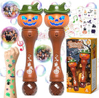Halloween Bubble Machine Wand for Kids, Light up & Music Pumpkin Bubble Wand-2 Temporary Tattoos and 5 Bubble Solution, Halloween Boo Basket Stuffers for Toddlers Boys & Girls 3 4 5 6 7 8 + Years Old