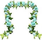 UKELER 2 Pack Artificial Flower Garland Fake Rose Vine Artificial Flowers Green&Blue Hanging Roses for Wedding Arch Party Garden Craft Home Decor