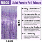 6 Pack Light Purple Foil Fringe Curtain Backdrop, 3.28Ft x 8.2Ft Metallic Tinsel Foil Fringe Streamer Curtains for Photo Booth, Christmas Day, New Year, Wedding Party Decorations