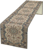Boho Bohemia Style Table Runner, Vintage Blue Teal Gold Retro Flower Rustic Country Style Floral Print Pattern for Home Kitchen Table Decor Dining Coffee Room Garden Party Decor 13x120in