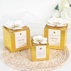 FEIYI 20 PCS Gold Gift Boxes, 3 In 1 Favor Boxes with Floral Decor, White Thank You Tags Cupcake Containers Gift wrapping for Wedding, Baby Shower, Birthday, Decorations Party - 3.55x3.55x3.55