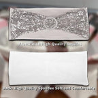 10 Pcs Chair Sashes Sequin Stretch Chair Bands Spandex Polyester Bows for Party Hotel Wedding Banquets Decoration -Silver