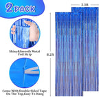 2 Pack Blue Foil Fringe Backdrop Curtains, Tinsel Streamers Birthday Party Decorations, Fringe Backdrop for Graduation, Baby Shower, Gender Reveal, Disco Party