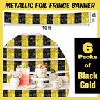 6 Pack 10 Ft Black and Gold Foil Fringe Garland Metallic Streamers Tinsel Banner Wall Hanging Garland Backdrop for Parade Floats, Halloween, Christmas, Thanksgiving, New Year Party Decorations