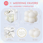 20 Pcs Small Bubble Candles Elegant Party Favors Bulk Set with Decorative Ribbons Thank You Cards for Bridal Shower Guest Gifts (20, White)