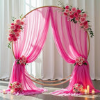 Wedding Arch Draping Fabric,2 Panels 18FT Hot Pink Sheer Chiffon Curtain Drapes 6 Yards for Wedding Ceremony Birthday Party Decoration