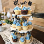 Ephlyn 30Pcs Bride to be Cupcake Toppers Glitter Wedding Cake Topper Decorations I Do Love Heart Ring Cupcake Picks for Bridal Shower Wedding Engagement Party Supplies Black