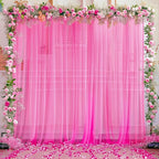 10x10 Hot Pink Tulle Backdrop Curtains for Parties, Sheer Backdrop Curtain Wedding Photo Background Drapes for Baby Shower Photography Birthday Party
