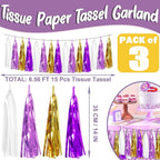 3P Purple-Gold Party Decoration Tassel Garland, Tassels Banner Streamers for Parade Floats, Bachelorette, Wedding, Birthday, Halloween, Christmas, Bridal/Baby Shower Party Decorations