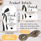 Thank You Gift Tags with String, 2x3.5 Inch Thank You for Celebrating with Us Tag, Black Bow Print, Gift Label for Birthday Party Baby Bridal Shower Wedding Favor-A15