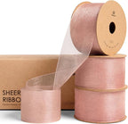 Vitalizart Pink Organza Ribbon 1.5" x 30 Yd Rose Gold Sheer Ribbons for Gift Wrapping Crafts Christmas Party Decor Bows Wedding Invitations Wreaths Bouquet