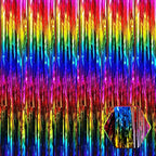 6 Pack Rainbow Foil Fringe Curtain Backdrop, 3.28Ft x 8.2Ft Metallic Tinsel Foil Fringe Streamer Curtains for Photo Booth, Birthday, Wedding, New Year Party Decorations