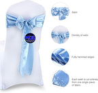 MDS Pack of 150 PCS Satin Chair Sashes Charmeuse Sateen Dining Chair Bows Ribbon Ties Back Sash for Wedding Party Birthday Home Hotel Restaurant Banquet Decoration (7 x 108 Inch, Baby Blue)