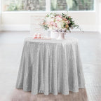 OQSQ Silver 50" Round Sequin Tablecloth, Glitter Tablecloth for Bridal Shower Decorations, Birthday, Wedding, Dessert, Banquet（50X50 inch Round,Silver.