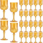 JLYLOL Plastic Vintage Wine Glasses 7OZ Plastic Goblets Vintage Drinking Glasses 24PCS Retro Wedding Glassware Water Goblets Reusable Drinking Cups for Party,Reception,Celebration,Bar,Whiskey(Amber)