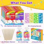 Party Favors for Kids: 36 Pack Scratch Art Notebooks with Rainbow Colors, 2-in-1 Coloring & Scratch Books, Bulk Birthday Gifts, Goodie Bags, Classroom Prizes for Boys & Girls