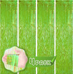 4 Pack 3.3x8.2 Feet Neon Green Foil Fringe Backdrop Curtains, Tinsel Streamers Birthday Party Decorations, Fringe Backdrop for Graduation, Baby Shower, Gender Reveal, Disco Party
