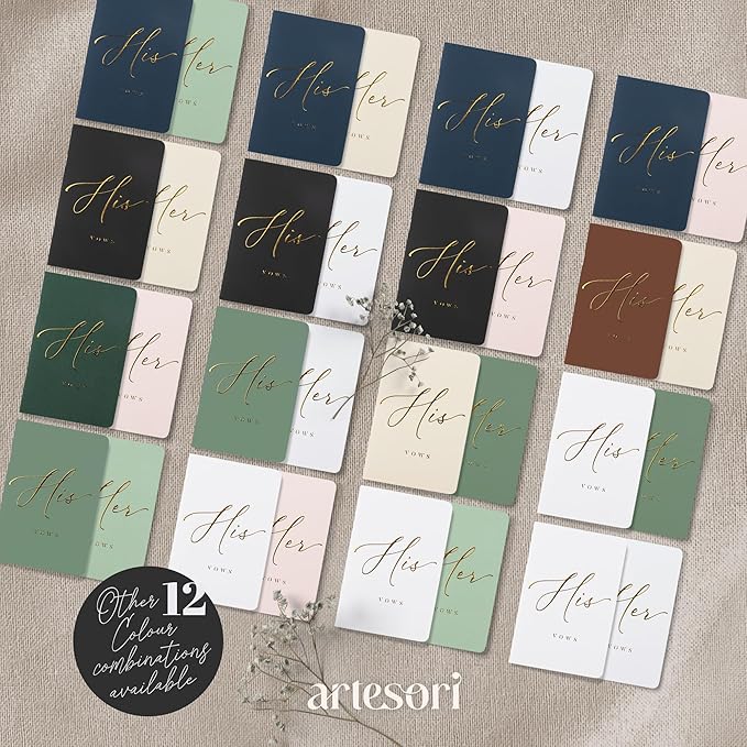 ARTESORI Wedding Vow Book for Her & Him, Soft Touch, Gold Engraving, 28 Lined Pages, Wedding Vow Books His and Hers, Wedding Essentials, Wedding Registry Gifts, His and Hers Gifts [Beige & Black]