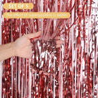 5 Pack Rose Gold Fringe Backdrop 3.2ft x 8.2ft Foil Curtain Tinsel Fringe Curtains for Birthday Party Decoration Wedding Christmas Decoration