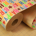 LaRibbons Birthday Wrapping Paper Jumbo 24 Inch x 417 Feet(834 sq. ft. ttl.) Half Ream Kraft Gift Wrap Paper with Colorful Text Happy Birthday Pattern for Baby Shower Holiday Party