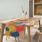 Dahlia Flowers Table Runner Colorful Floral Teal Grey Pink Yellow Blue Abstract Table Runner Kitchen Dining Party Decor Living Room, 13x70 Inch