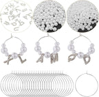 50 Sets Wine Glass Charms, Wine Charms for Stem Glasses, DIY Reusable Drink Markers for Weddings & Bachelorette with Alphabet Beads