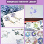 LUXEEASE 140 Pcs Dried Pressed Hydrangea Flowers for Crafts, Real Natural Blooms in Blue, Pink & White Tones with Foliage Accents, Perfect for Resin Art, DIY Jewelry & Home Decor – Tweezers Included