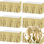 6 Pack 29 x108 Inch Light Gold Wave Foil Fringe Table Skirts Metallic Banner for Tinsel Streamer Garland Backdrop for Parade Floats, Mother's Day, Easter, Wedding, Birthday Party Decoration