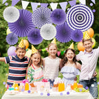 Purple Party Decorations,23Pcs Lavender Birthday Decorations with Hanging Paper Fans,Pom Poms Flowers Packs for Girls Women Birthday Party, Bridal Shower,Baby Showers,Wedding