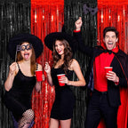 6 Pack Black and Red Foil Fringe Curtains Backdrop, 3.28 x 8.2 Ft Metallic Streamers Tinsel Curtains Background for Photo Booth, Birthday, Weddings, Carnivals, Graduation, Themed Party Decorations