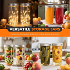 CycleMore 6 Pack Wide Mouth Mason Jars with Airtight Lids and Bands, 24 Oz Canning Glass Jars, Glass Canister for Canning, Fermenting, Pickling, Meal Prep, Overnight Oats, Jam, Jelly