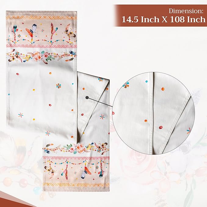 Maison d' Hermine Table Runner 100% Cotton Double Layer Table Runners 108 inches Long Decorative for Home Kitchen Dining Party Wedding Bridal Shower Spring Summer (Ibiza - Beige, 14.50" x 108")