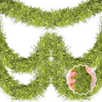 25 Feet Light Green Christmas Tinsel Garland, Metallic Foil Twist Banner Wall Hanging Tinsel Streamers Backdrop for Parade Floats, Christmas, Mother's Day, Birthday Party Decorations(4in x 25ft)