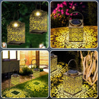 2 Pack Bronze Solar Lanterns - Waterproof Metal Hanging Solar Lights Outdoor Decorative, Solar Powered LED Lamp for Patio Tabletop Porch Deck Yard Garden Decor for Outside (Rose)
