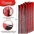 4 Pack 3.3x8.2 Feet Red and Black Foil Fringe Backdrop Curtains, Tinsel Streamers Birthday Party Decorations, Fringe Backdrop for Graduation, Baby Shower, Gender Reveal, Disco Party