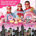 452 Pcs Girl Birthday Decorations for 50 Guests Pink Hero Paper Plates Napkins Cups Tablecloth Cutlery Straws for Pink Hero Girl Birthday Baby Shower Party Supplies
