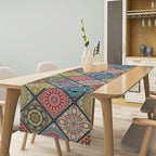 Boho Bohemian Table Runner, Vintage Indian Floral Print Table Cover for Farmhouse Kitchen Dining Table Decor Holiday Party, 13x90inch