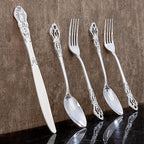 40PSC Silver Plastic Cutlery - Vintage Silver Disposable Silverware - Heavyweight Plastic Utensils with 20 Forks, 10Knives, 10 Spoons For Catering, Parties, Dinners and Weddings