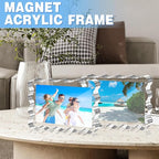 Aheroi 5x7 Acrylic Photo Frames, 3 Pack Clear Picture Sign Holder Freestanding Magnetic Scalloped Picture Frames for Desktop Display, Thickened Frameless Double Sided Acrylic Sign Holder, No Instal