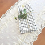 Inicia Cotton Lace Table Runner 12 × 86 inch Embroidered for Easter Holiday Wedding Picnic Daily Dining Tables White Decor (Cotton, 12"×86" (31cm×220cm))