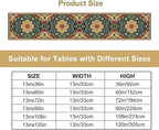 Boho Rich Table Runner, Vintage Blue Teal Gold Retro Flower Rustic Country Style Floral Print Pattern for Home Kitchen Table Decor Dining Coffee Room Garden Party Decor 13x120in