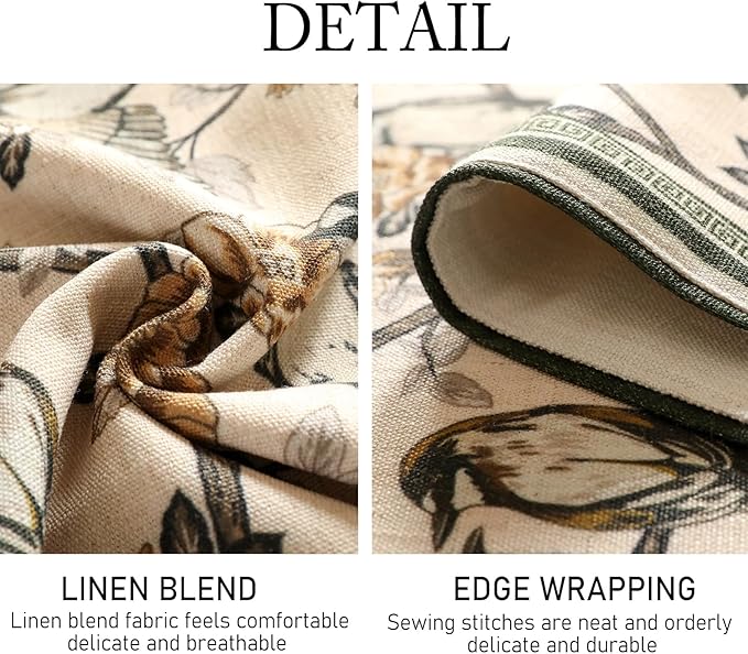 ISAENNE Designer Vintage Beige Linen Table Runner 118 Inches Extra Long,Elegant Floral and Bird Pattern Decor Table Runners for Dining Tables,Thanksgiving,Christmas,Banquet,Party,12"*118"-Murad A