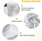 SquarePie Sequin Backdrop Curtain 8FT x 10FT Silver Satin Backing Fabric Photography Background for Wedding Patry 4FT x 10FT 2 Panels